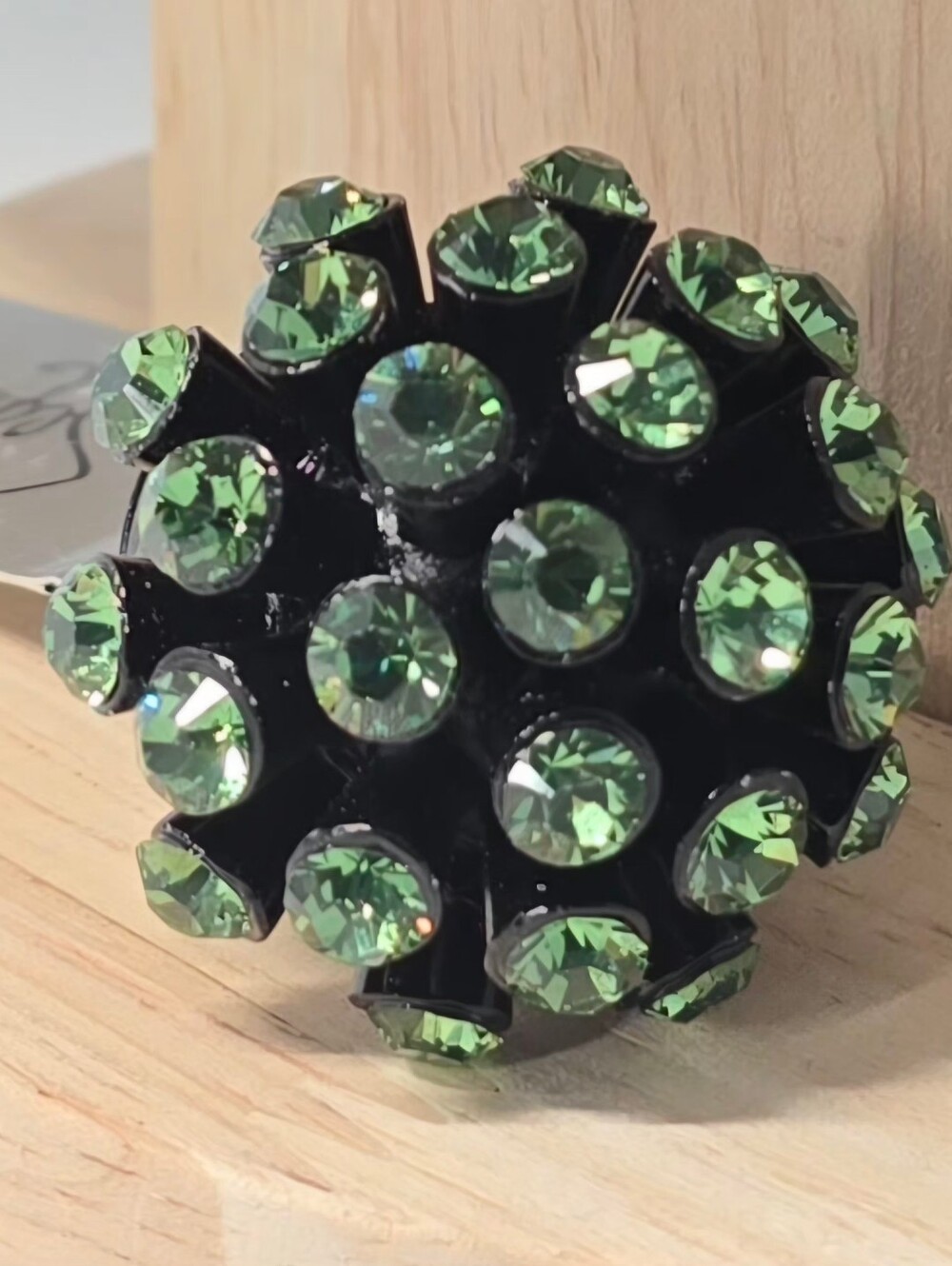 Sequin - Black-Tone Cocktail Streatch Ring with Green Crystal Stones